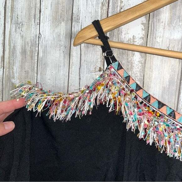 Velzera Open Shoulder Colorful Fringe Top Blouse - Picture 2 of 6